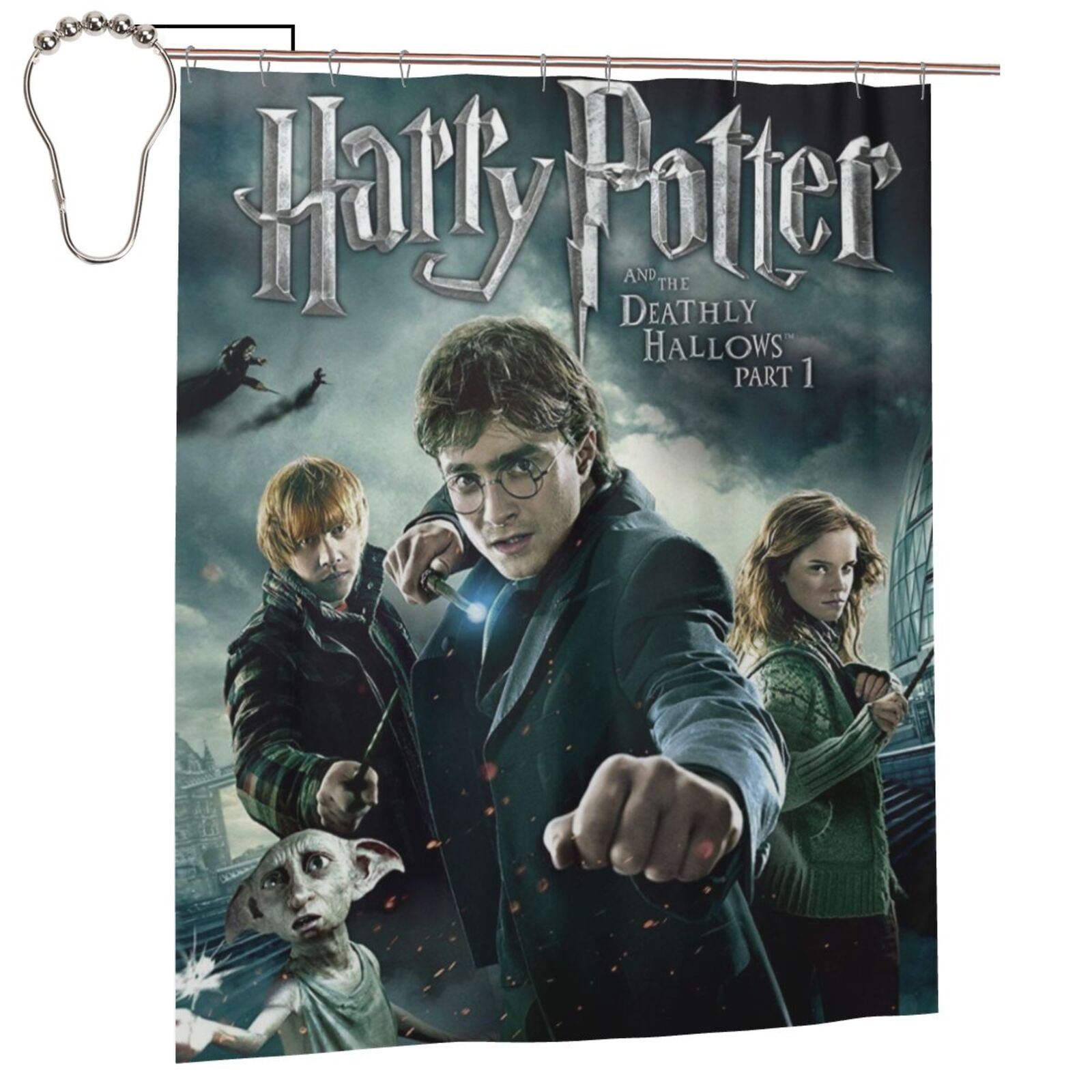 Harry Potter Shower Curtain, The Deathly Hallows, Movie Bathroom Decor