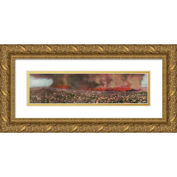 Harry Sterling Hooper 24x9 Gold Ornate Framed and Double Matted Museum Art Print Titled - The Burning of San Francisco (C1911)