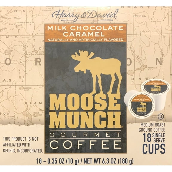 Harry and David K Cups Coffee, Moose Munch Milk Chocolate Caramel Gourmet Coffee, 18 Single Serve Cups