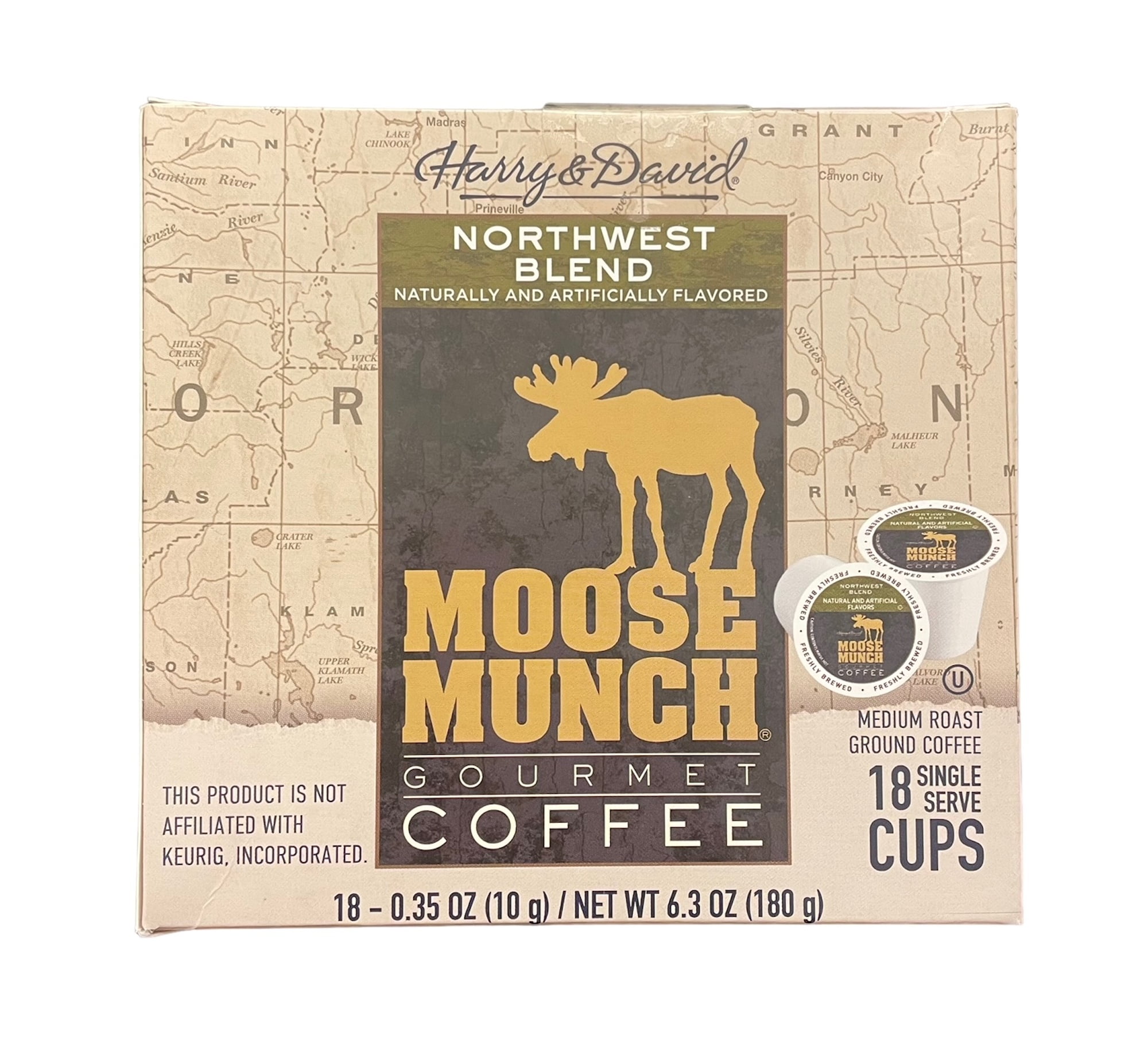Harry and David K Cups Coffee, Moose Munch Northwest Blend Gourmet Coffee, 18 Single Serve Cups