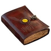 Harry potter gifts vintage Leather Journal with stone spell book of shadows grimoire journal, witchcraft supplies deckle edge paper journal for men and women, (7x5 Inch)