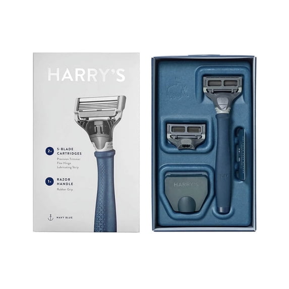 Harry's 5-Blade Razor Set, Navy Blue Handle, 2 Refill Cartridges ...