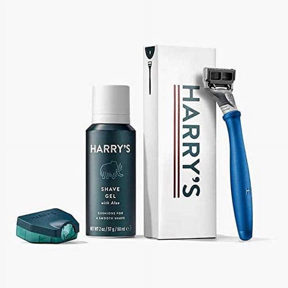 Harry's 5-Blade Razor Shaving Set with Blade cartridge and Shave Gel (Indigo Blue)