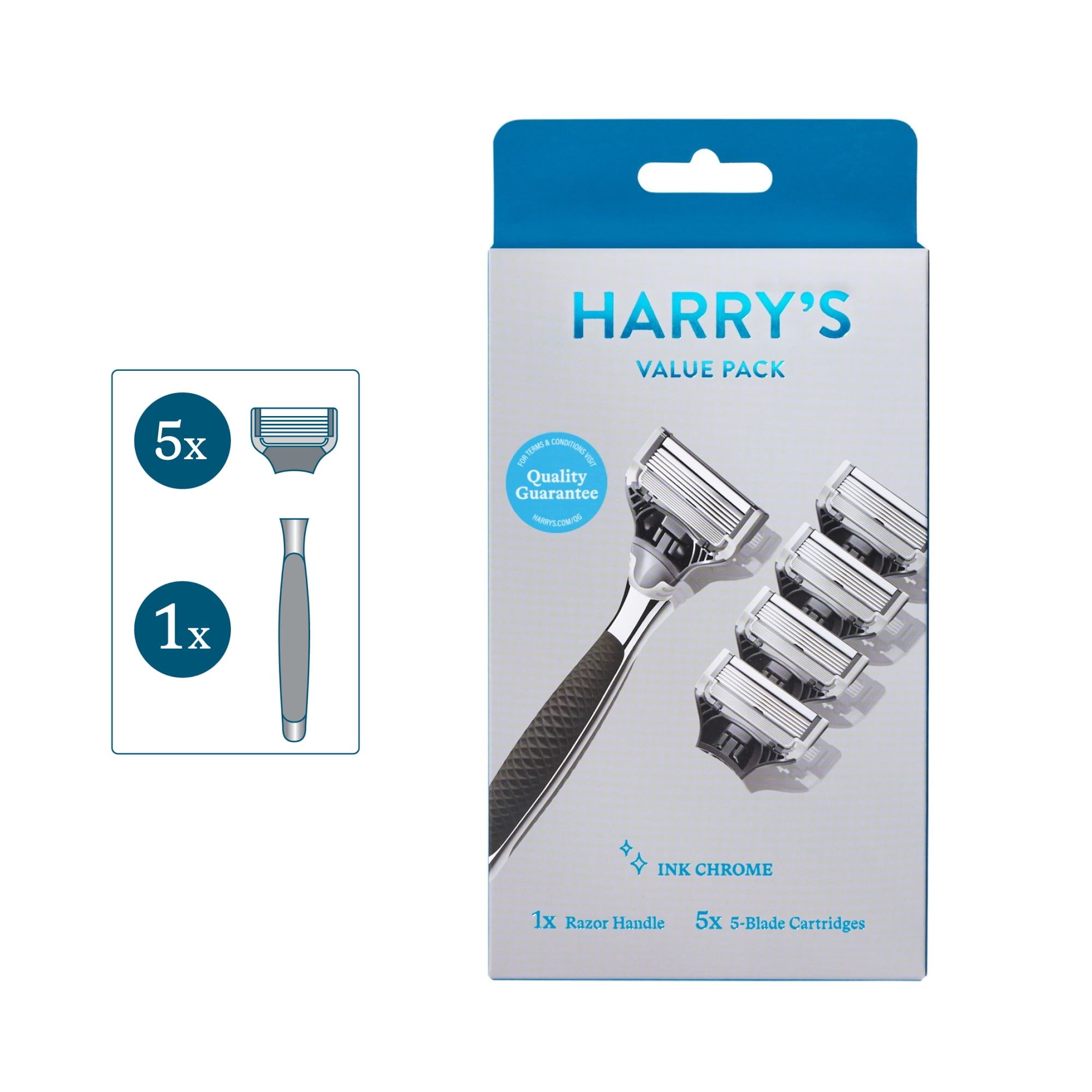 Harry's Winston Razor Handle for Men, Includes 5 Razor Blade Cartridges, Ink Chrome