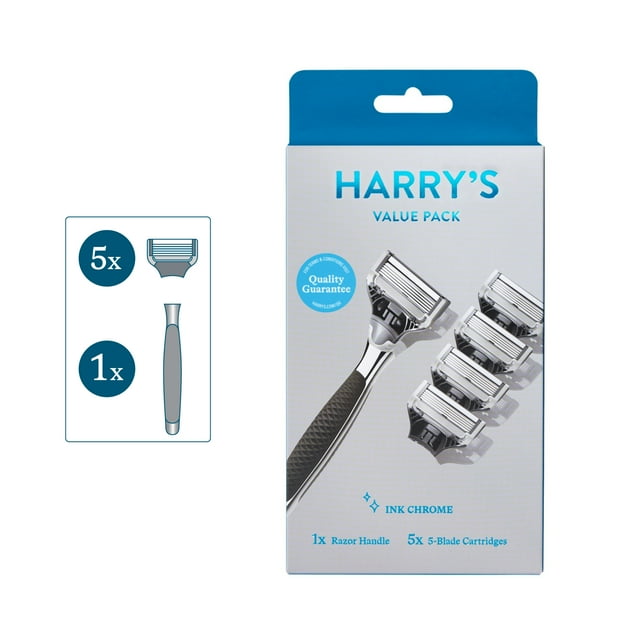 Harry's Chrome Men's Razor Multipack with Ink Chrome Handle + 5 German ...