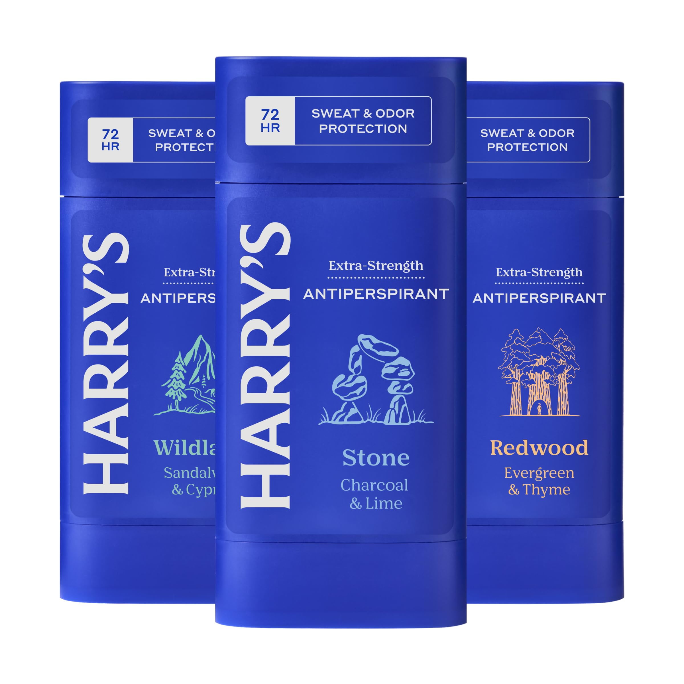 Harry's Extra-Strength Antiperspirant Deodorant, Sweat & Odor Control Antiperspirant for Men, Variety Pack - Stone, Redwood, Wildlands, 2.5 oz Pack of 3