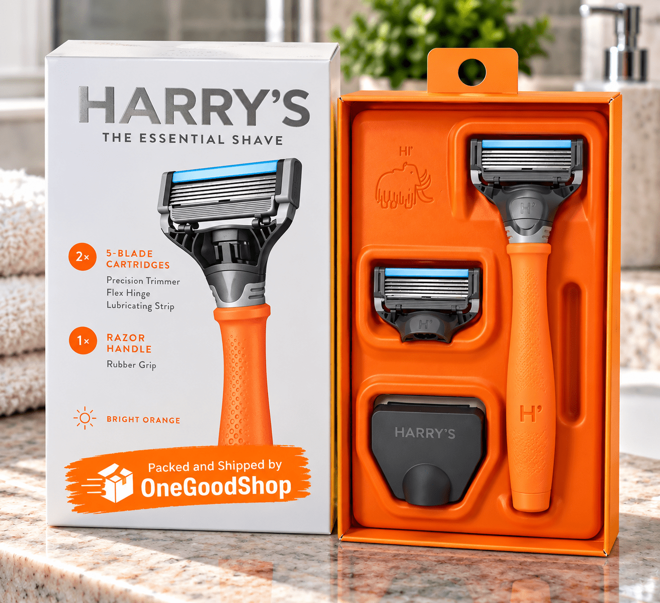 Herry Rajora Harry's, Men's Razor Handle and 2 Razor Blade Refills, Bright Orange ...