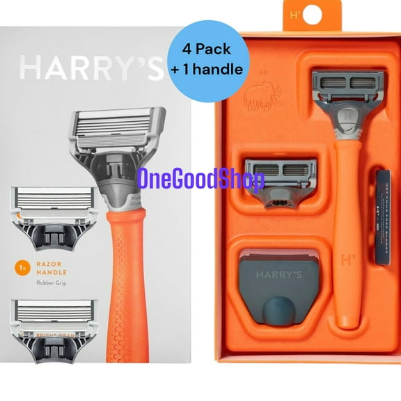 Harry's Men's 5-Blade Manual Razor Handle and 5 Razor Blade Refills, Bright Orange