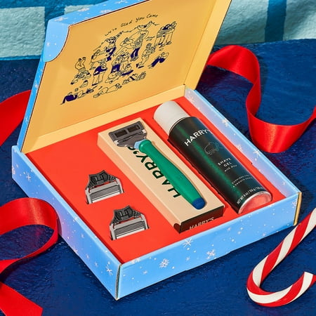 ($16 VALUE) Harry's Men's Shaving Holiday Gift Set: Razor Handle, 3 Razor Blade Refill, Shave Gel