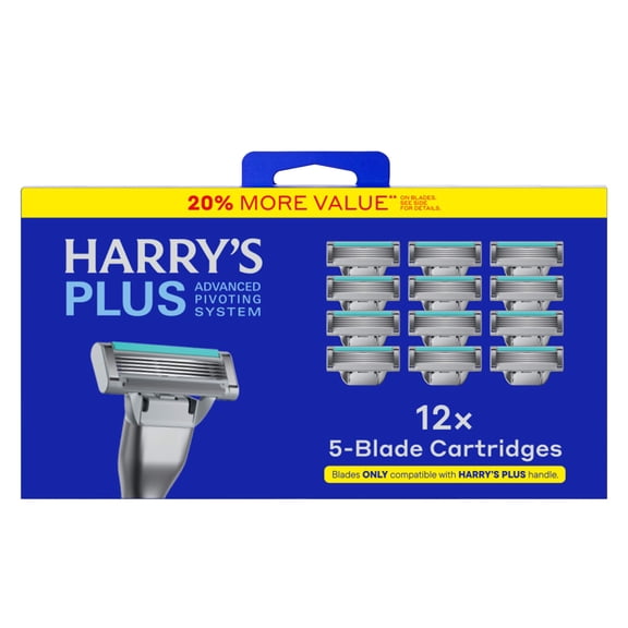 Harry's Plus Men's Razor Blade Refill Cartridges, 12 Count