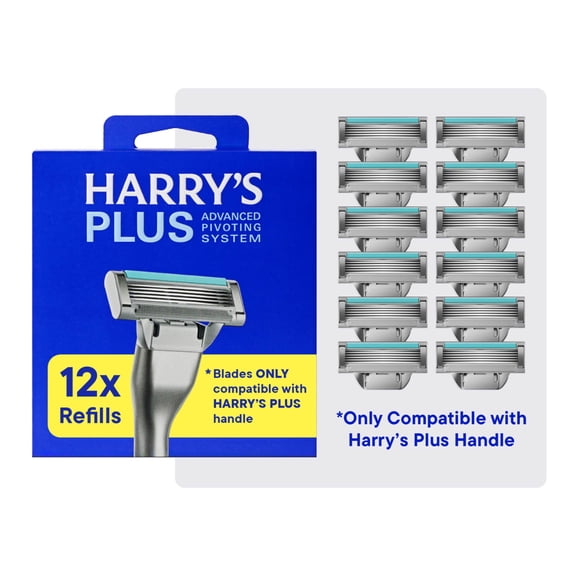 Harry's Plus Men's Razor Blade Refill Cartridges, 12 Count