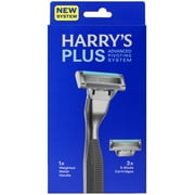 Harrys Plus Shaving Razor for Men with 2 Razor Blade Refill Cartridges, Onyx