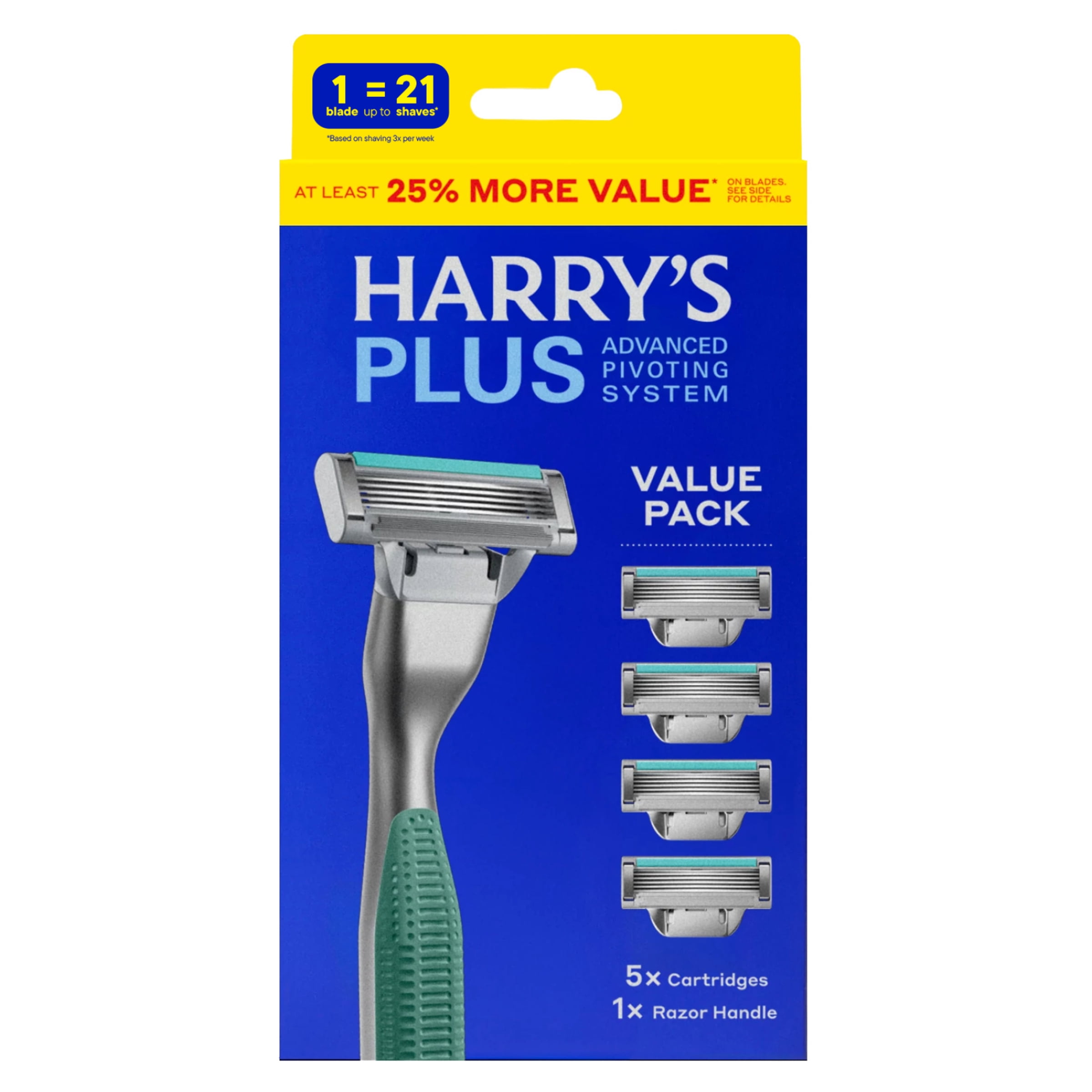 Harry's Plus Shaving Razor for Men with 5 Razor Blade Refill Cartridges, Moss Green