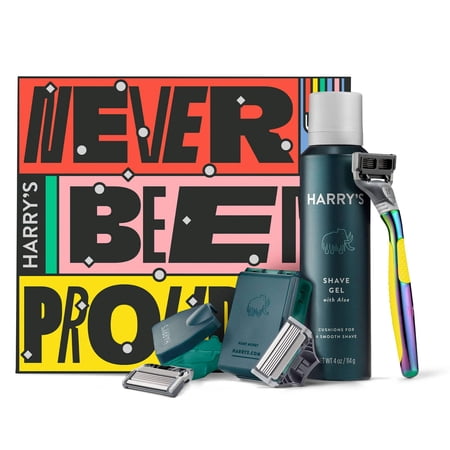 Harry's Pride Set with Pride Handle, 3 Razor Blade Refills, 4 Oz, Shaving Gel