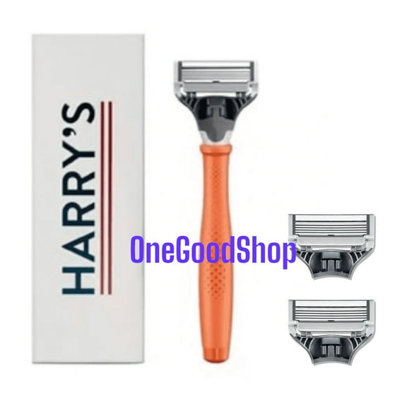 Harry's Razors for Men - Chrome Razor Handle | 5 Blade Razor with Lubricating Strip & Precision Trimmer, 3 Cartridges/ ORANGE