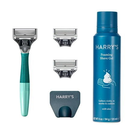 Harry's Razors for Men - Men's Razor Set with 3 Razor Blade Refills, Travel Blade Cover, 4 oz Shave Gel (Tropical Green)