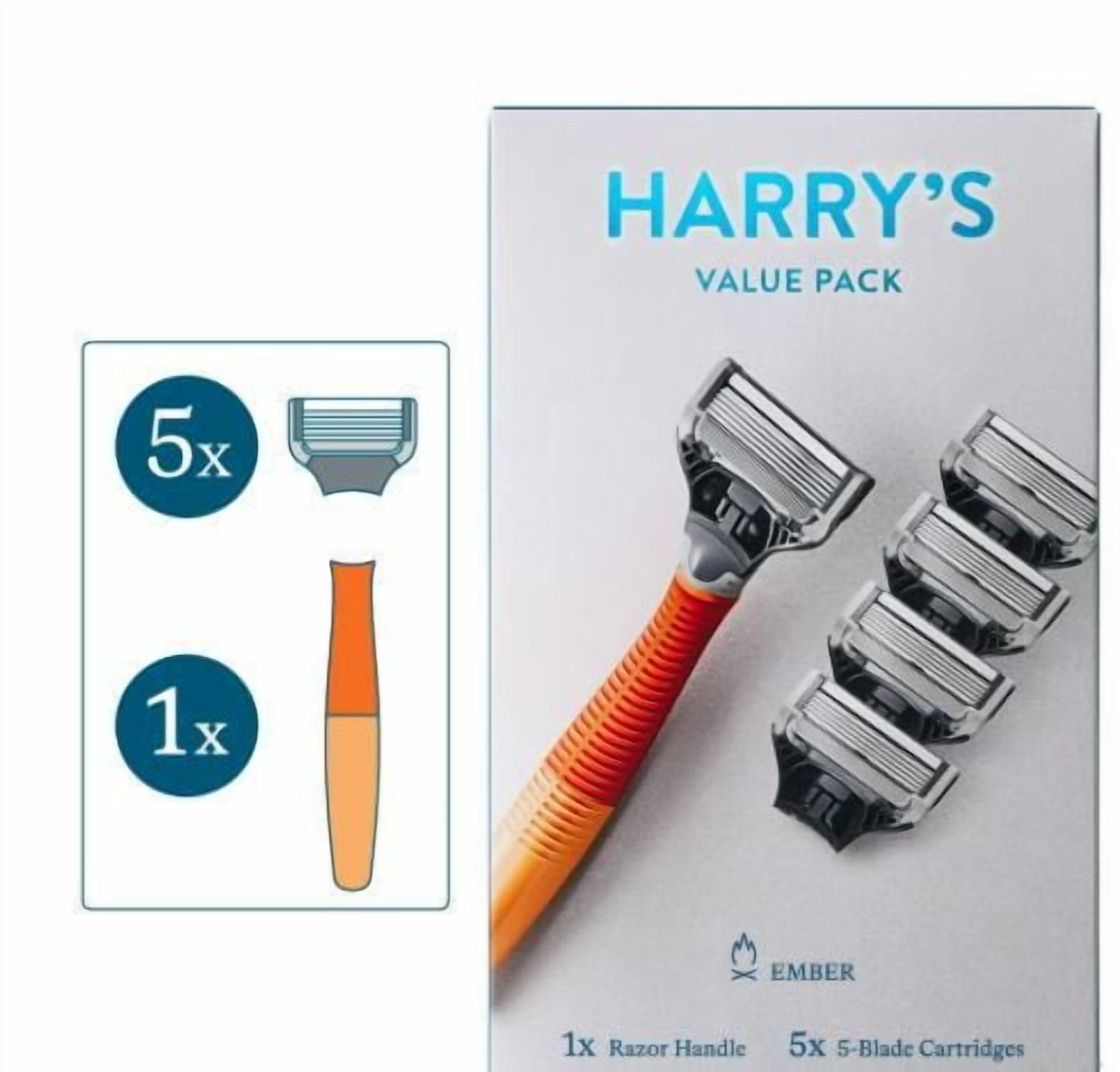Harry's Shaving Razor for Men with 5 Razor Blade Refill Cartridges, Ember Orange