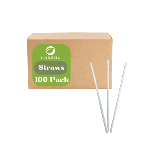Harshu 100 Count Compostable Straws, Plant-Based PLA Material, Bendable, Eco-Friendly Disposable Straws for parties, catering, events, restaurants