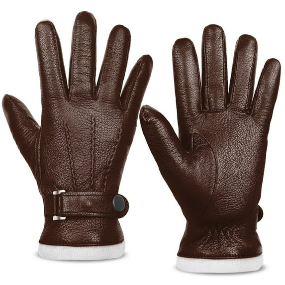 Harssidanzar Men Winter Leather Gloves,Genuine Leather Warm Lined Touchscreen Texting Gloves for Driving KM051WT,Saddle,Szie XXL