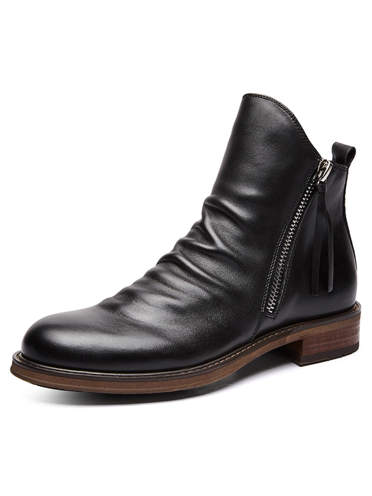 Mens black leather boots with zipper deals
