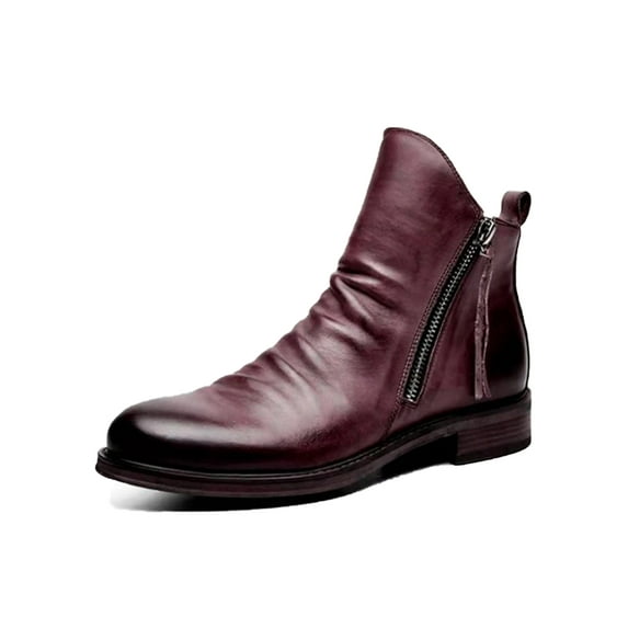 Harsuny Mens Leather Dress Boots Side Zipper Ankle Booties Wine Red 6.5