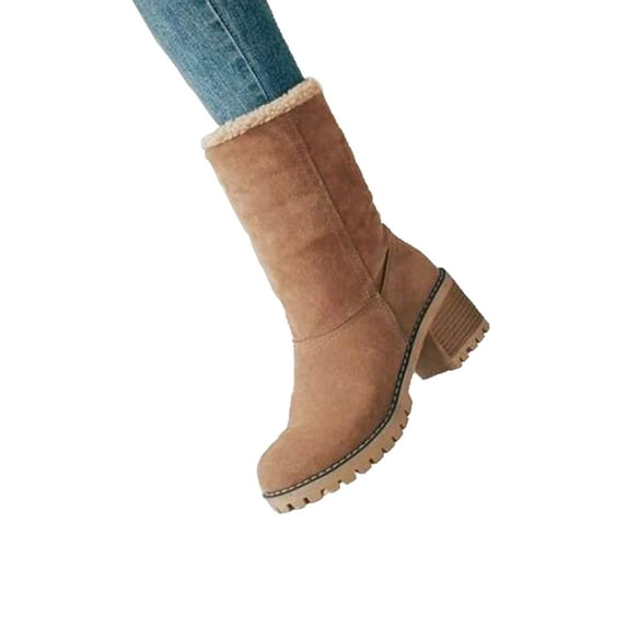 Harsuny Women Cute Warm Short Boots Suede Chunky Mid Heel Round Toe High Top Winter Snow Ankle Booties