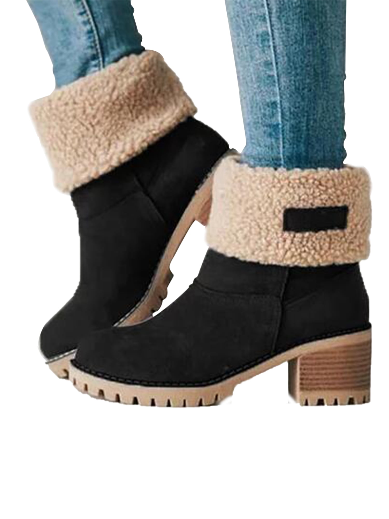 Harsuny Women Cute Warm Short Boots Suede Chunky Mid Heel Round Toe ...