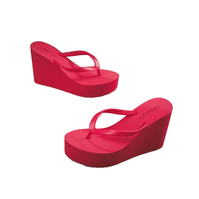 Harsuny Women's High Heel Wedge Platform Flip Flops Summer Anti-Slip Beach  Thong Sandals