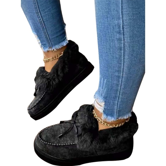 Harsuny Women's House Slippers Moccasins Slip On Winter Boots for Indoor & Outdoor Black Size 7