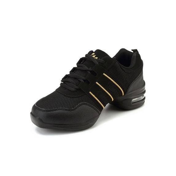 Harsuny Womens Girls Jazz Shoes Practice Comfort Sneaker Lace-Up Athletic Shoes Black Gold Style B 7