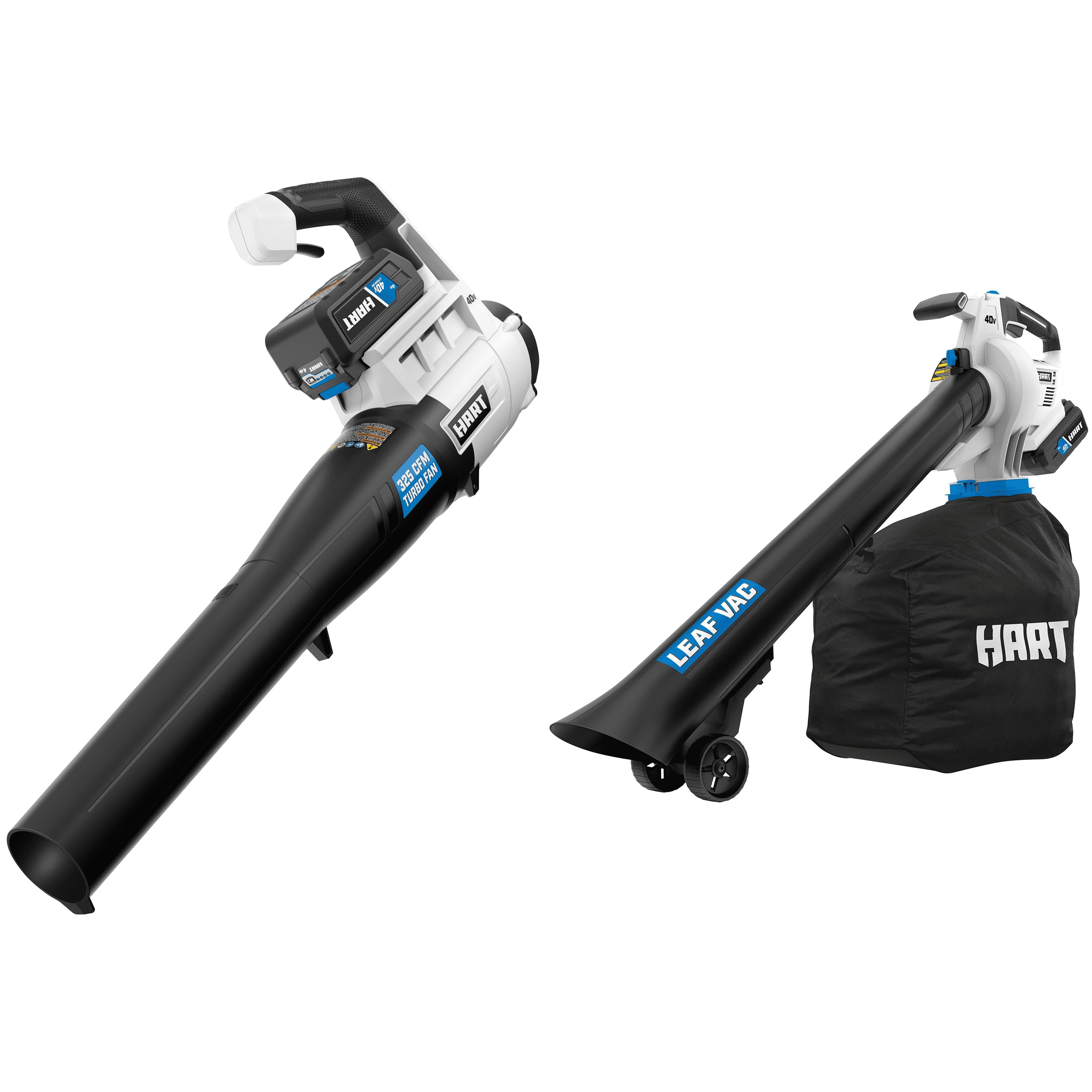 Hart 40V Cordless Turbo Fan Blower, 40V Cordless Leaf Vac &amp; (2) 4.0AH Batteries