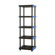 Hart 5-Shelf Plastic Storage Shelf, 24" W x 20" D x 72" H, Holds up to 500 lb Total Capacity, Black and Blue