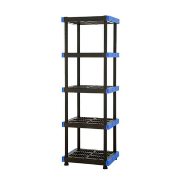 Hart 5-Shelf Plastic Storage Shelf, 24" W x 20" D x 72" H, Holds up to 500 lb Total Capacity, Black and Blue