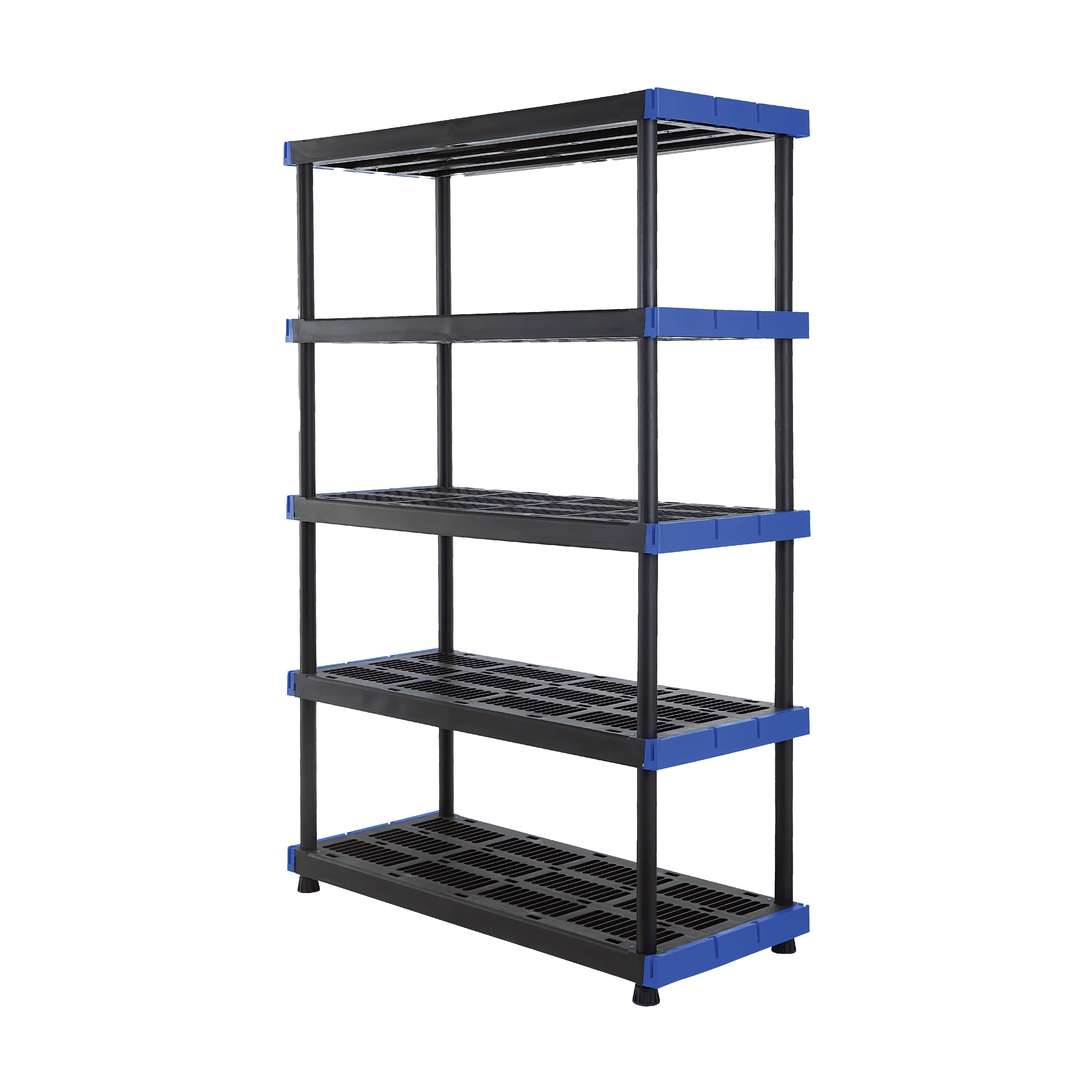 Hart 5-Shelf Plastic Storage Shelf, 48" W x 20" D x 72" H, Holds up to 1000 lb Total Capacity, Black and Blue