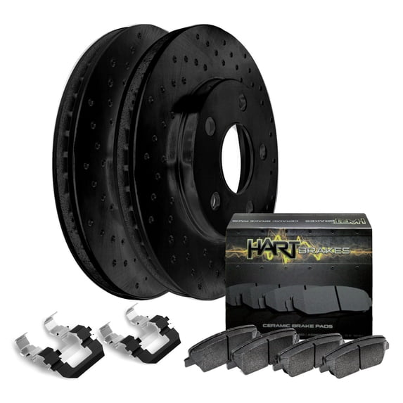 Hart Brakes Front Brakes and Rotors Kit |Front Brake Pads| Brake Rotors and Pads| Ceramic Brake Pads and Rotors |fits 1984-1987 Toyota Cressida