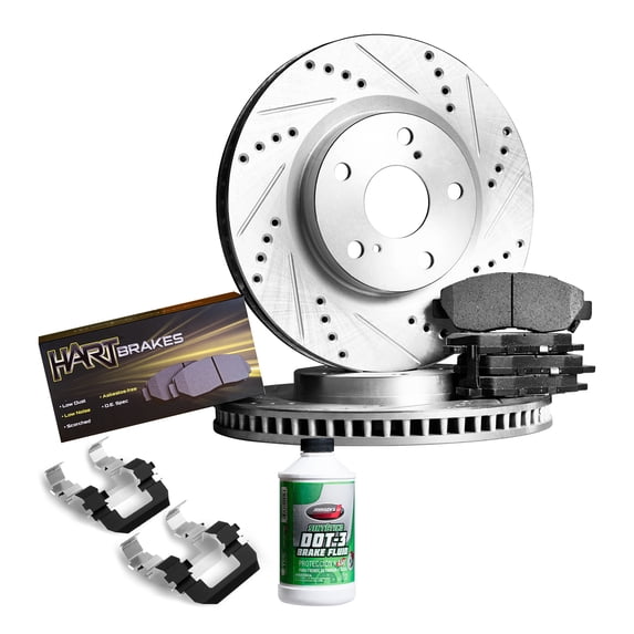 Hart Brakes Front Brakes and Rotors Kit |Front Brake Pads| Brake Rotors and Pads| Semi Metallic Brake Pads and Rotors| Hardware Kit - PHC1.74007.43