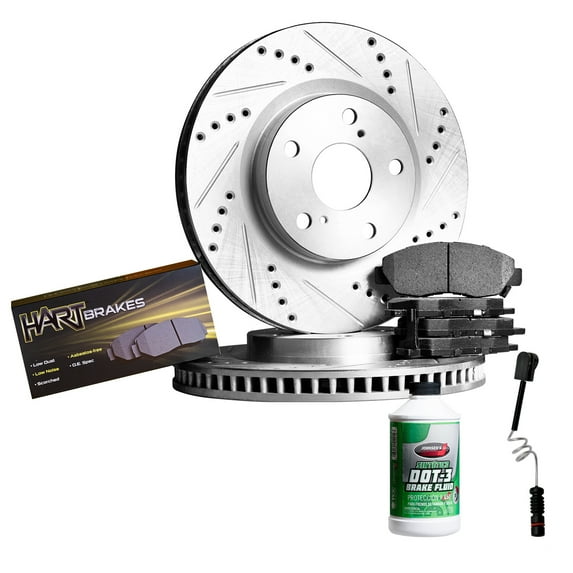 Hart Brakes Front Brakes and Rotors Kit |Front Brake Pads| Brake Rotors and Pads| Semi Metallic Brake Pads and Rotors| Sensor Wire - PHC1.40002.63