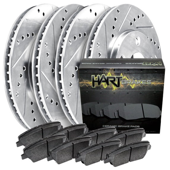 Hart Brakes Front Rear Brakes and Rotors Kit |Front Rear Brake Pads| Brake Rotors and Pads| Ceramic Brake Pads and Rotors |fits 1990 Plymouth Laser