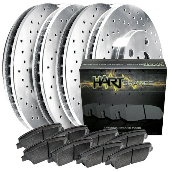 Hart Brakes Front Rear Brakes and Rotors Kit |Front Rear Brake Pads| Brake Rotors and Pads| Ceramic Brake Pads and Rotors |fits 1996-1997 Mercedes-Benz C36 AMG