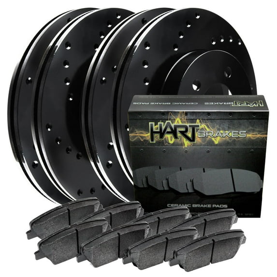 Hart Brakes Front Rear Brakes and Rotors Kit |Front Rear Brake Pads| Brake Rotors and Pads| Ceramic Brake Pads and Rotors |fits 2015-2018 Volkswagen GTI, 2017-2019 Volkswagen Golf Alltrack