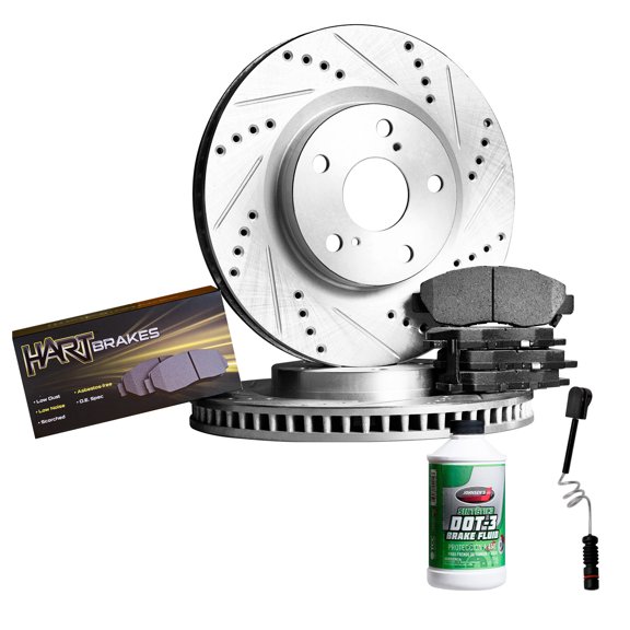 Hart Brakes Rear Brakes and Rotors Kit |Rear Brake Pads| Brake Rotors and Pads| Semi Metallic Brake Pads and Rotors| Sensor Wire - PHC1.73003.63