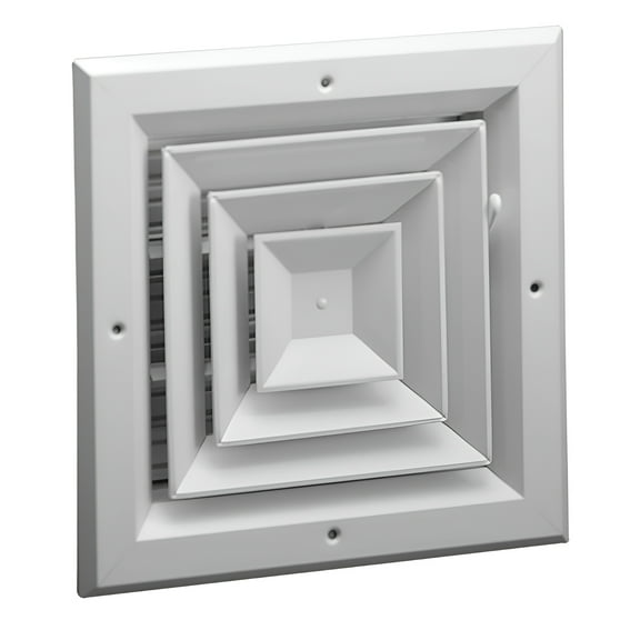 Hart & Cooley 10" X 10" Aluminum 4-Way Ceiling Diffuser with Multi-Shutter Damper, White