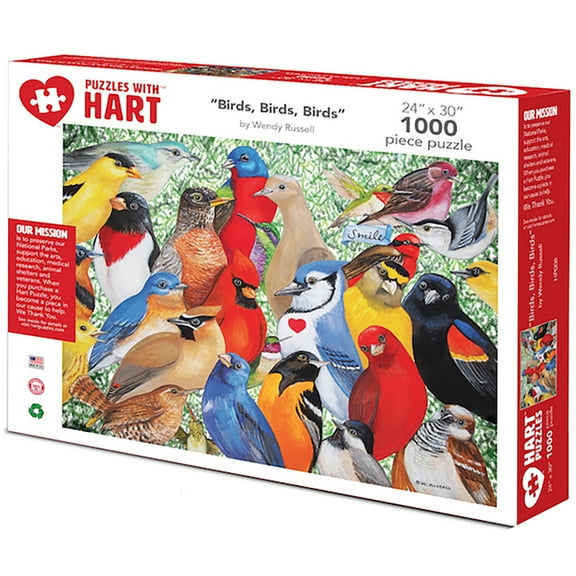 Hart Puzzles 1000-Piece Birds, Birds, Birds by Wendy Russell Interlocking Jigsaw Puzzle