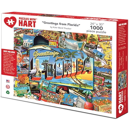 Hart Puzzles 1000-Piece Greetings From Florida by Kate Ward Thacker Interlocking Jigsaw Puzzle