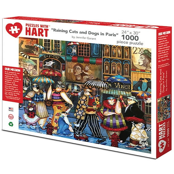 Hart Puzzles 1000-Piece Raining Cats and Dogs in Paris by Jennifer Garant Interlocking Jigsaw Puzzle