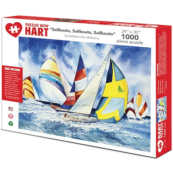 Hart Puzzles 1000-Piece Sailboats, Sailboats, Sailboats by Kathleen Parr McKenna Interlocking Jigsaw Puzzle