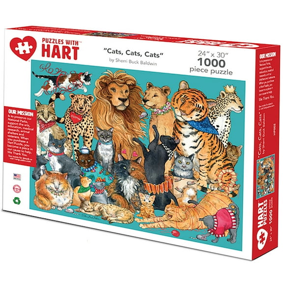 Hart Puzzles Cats, Cats, Cats by Sherri Buck Baldwin, 24 x 30 1000 Piece Puzzle