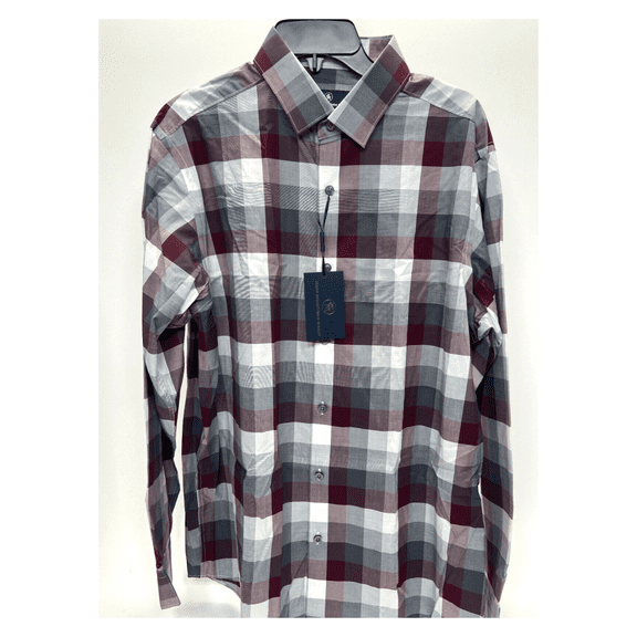 Hart Schaffner Marx Men Classic Spread Collar Long Sleeve Shirt, Burgandy, L