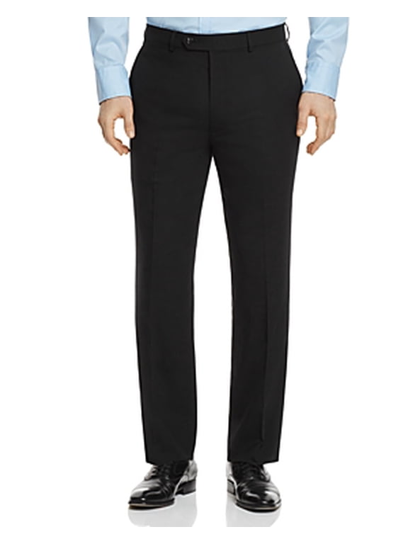 Mens Classic Wool Dress Pants Size 35 Black Solid Stretch