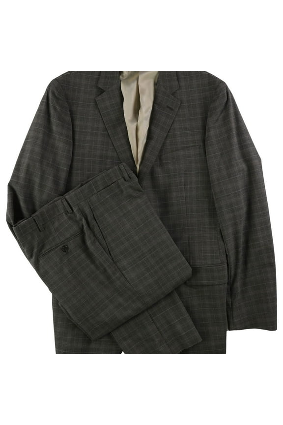 Mens Plaid Two Button Formal Suit, Brown, 44 Long / 38W x UnfinishedL